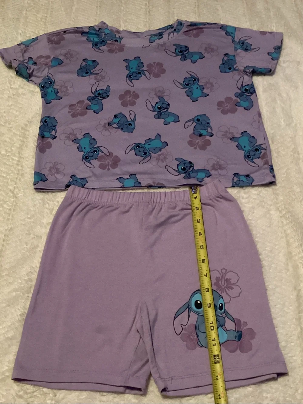Disney Stitch Lounge Play Outfit Set Girls Purple 10/12 Stitch Floral Pj Set